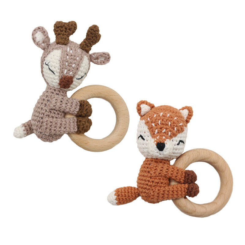 Cute Crochet Fox Elk Rattle Teether for Babies