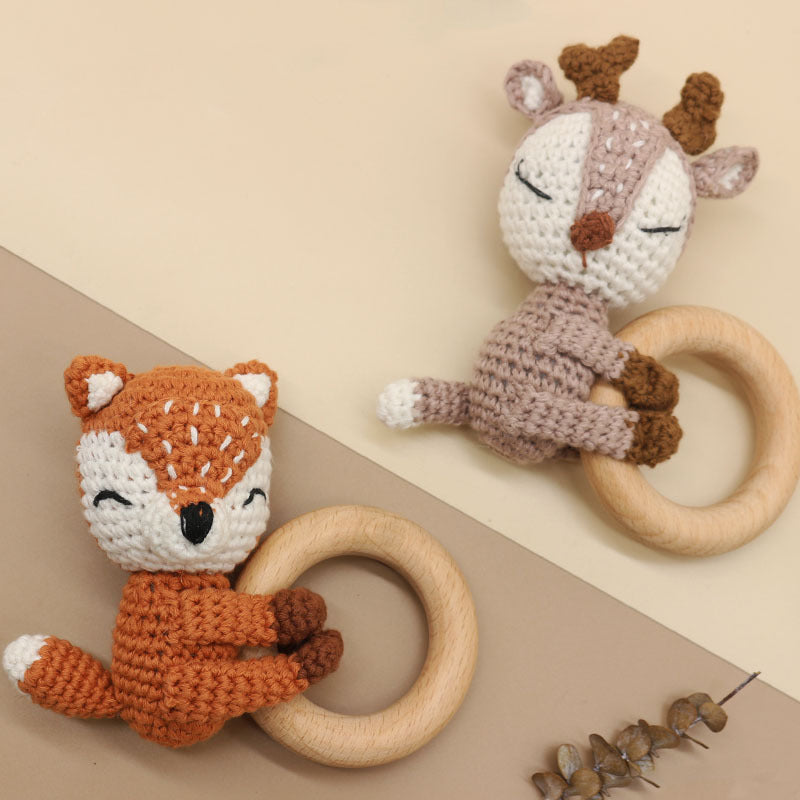 Cute Crochet Fox Elk Rattle Teether for Babies