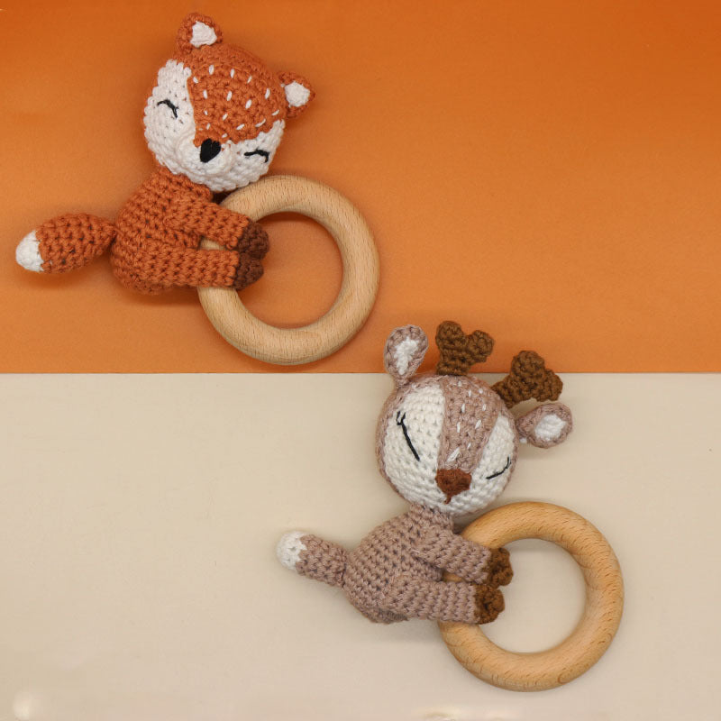 Cute Crochet Fox Elk Rattle Teether for Babies