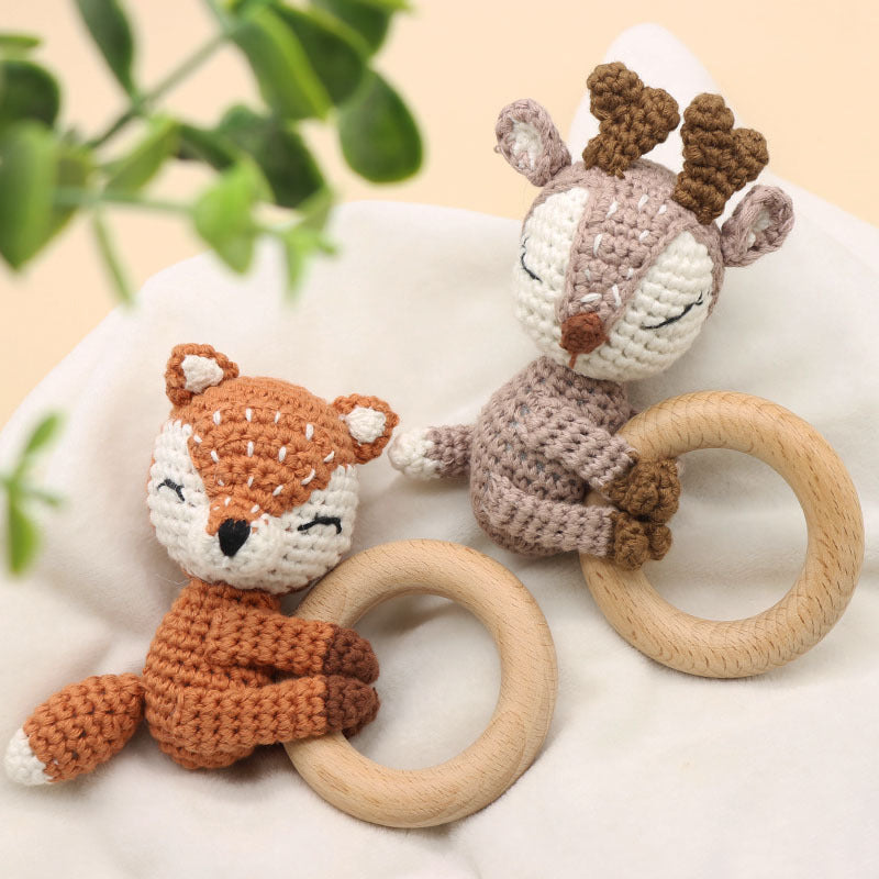 Cute Crochet Fox Elk Rattle Teether for Babies